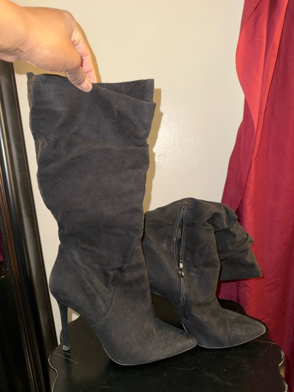 Jessica Simpson Black Knee-High Pointed-Toe Suede-Look Boots
